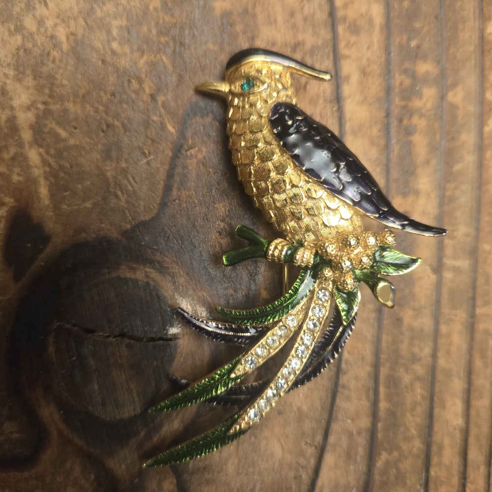 Gold and Black Bird Brooch